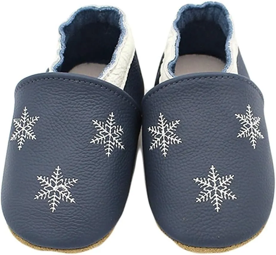 Soft Leather Slippers Baby occasins with Rubber Sole, Anti-Slip Infant Toddler First Walking Shoes for Little Baby Boys Slippers