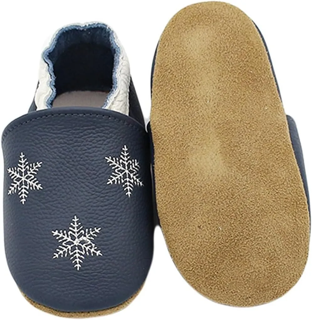 Soft Leather Slippers Baby occasins with Rubber Sole, Anti-Slip Infant Toddler First Walking Shoes for Little Baby Boys Slippers