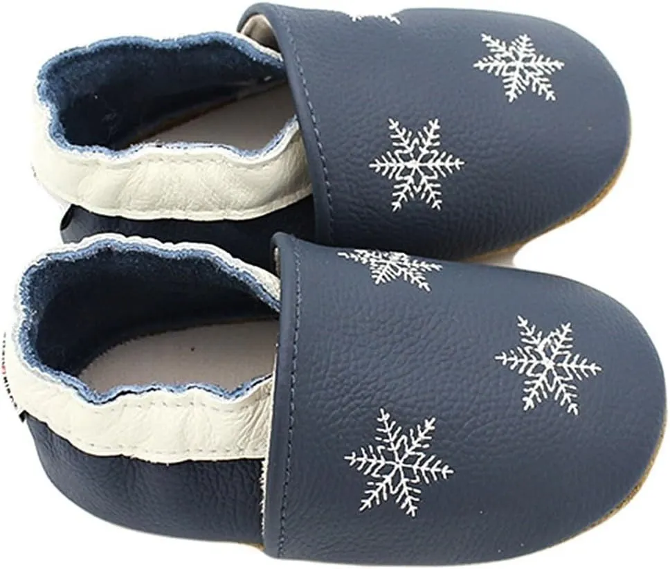 Soft Leather Slippers Baby occasins with Rubber Sole, Anti-Slip Infant Toddler First Walking Shoes for Little Baby Boys Slippers