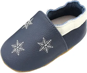 Soft Leather Slippers Baby occasins with Rubber Sole, Anti-Slip Infant Toddler First Walking Shoes for Little Baby Boys Slippers