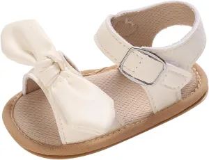 Summer Children Infant Toddler Shoes Girls Sandals Flat Bottom Lightweight Open Toe Breathable Comfortable Solid Color Bow Hook Loop Strap Baby Sandals