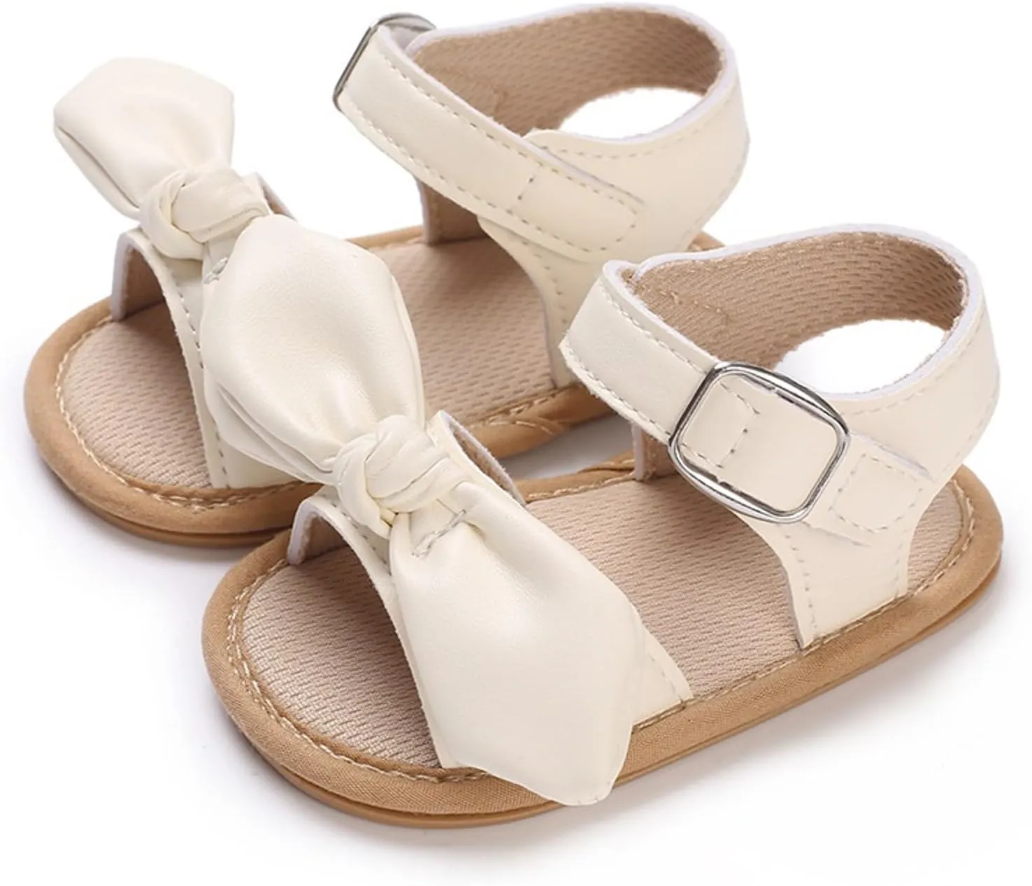 Summer Children Infant Toddler Shoes Girls Sandals Flat Bottom Lightweight Open Toe Breathable Comfortable Solid Color Bow Hook Loop Strap Baby Sandals