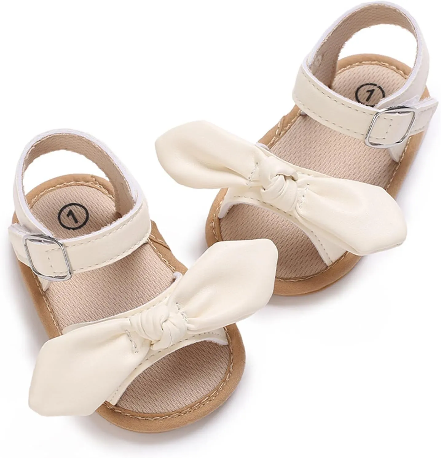Summer Children Infant Toddler Shoes Girls Sandals Flat Bottom Lightweight Open Toe Breathable Comfortable Solid Color Bow Hook Loop Strap Baby Sandals