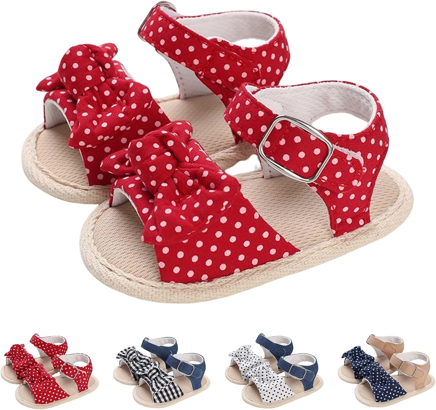 Summer Children Infant Toddler Shoes Girls Sandals Flat Bottom Lightweight Open Toe Breathable Polka Dot Bow 1 Year Old Girl Sandals