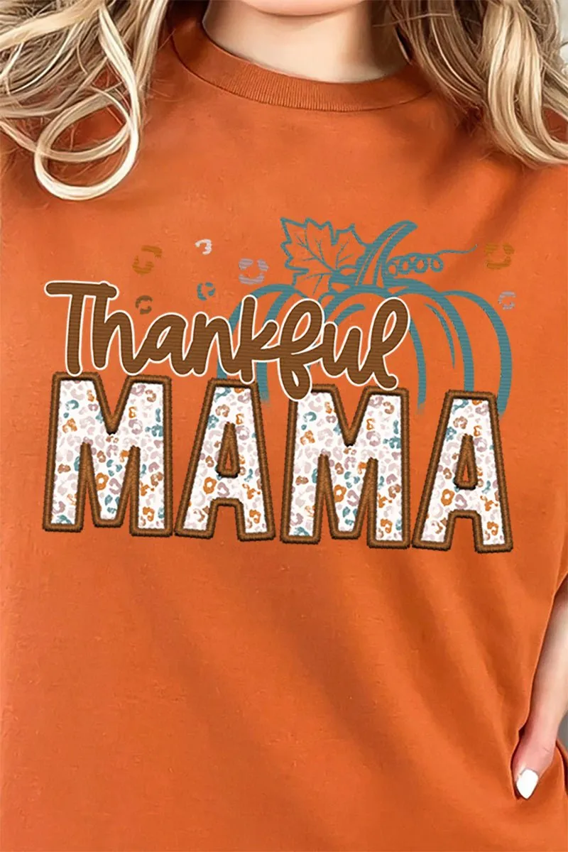 Thankful Mama Faux Embroidery Short Sleeve Relaxed Fit T-Shirt