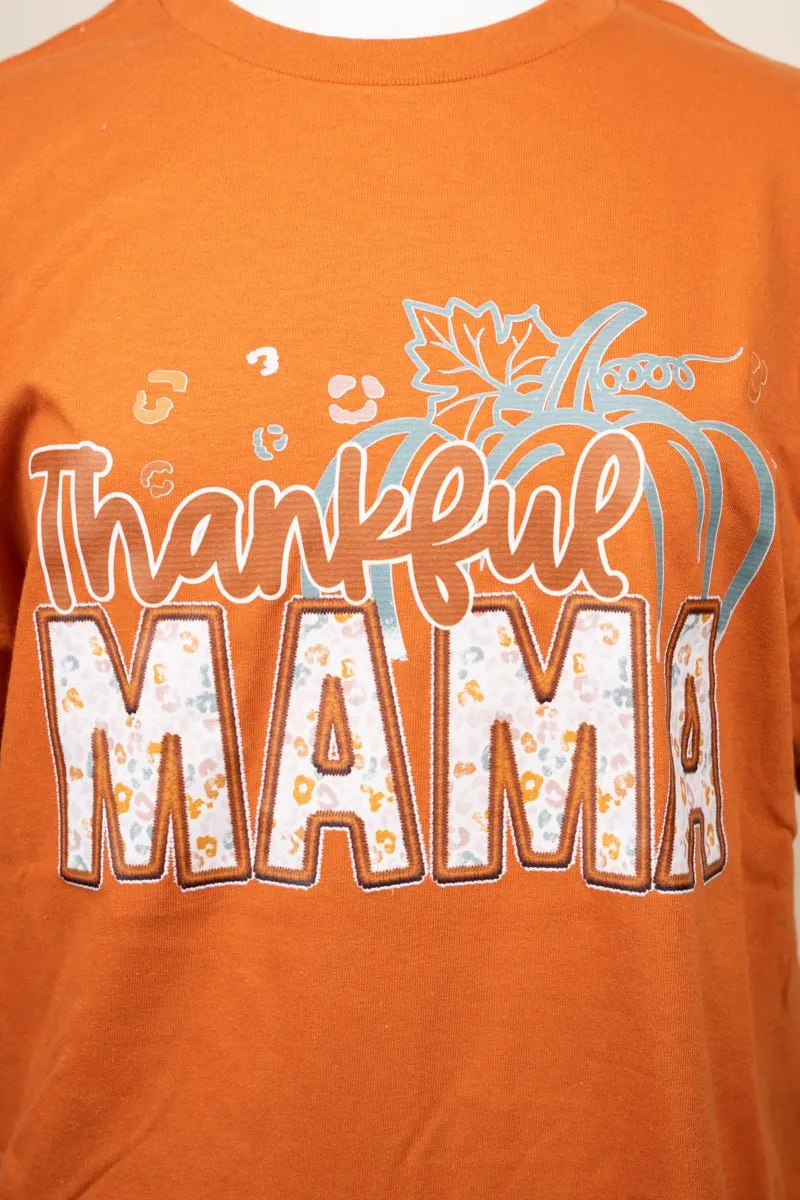 Thankful Mama Faux Embroidery Short Sleeve Relaxed Fit T-Shirt