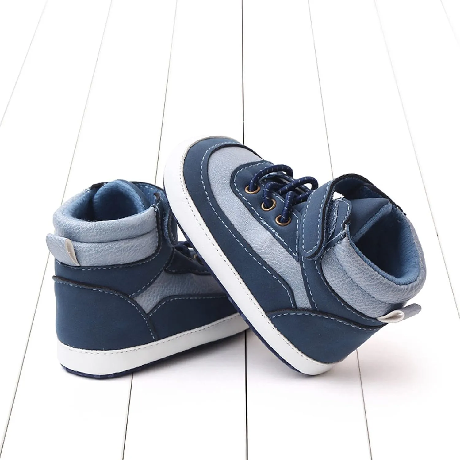 Toddler Baby Boys Girls High Tops Ankle Sneakers Soft Anti-Slip Sole PU Leather Infant Prewalker First Walking Shoes