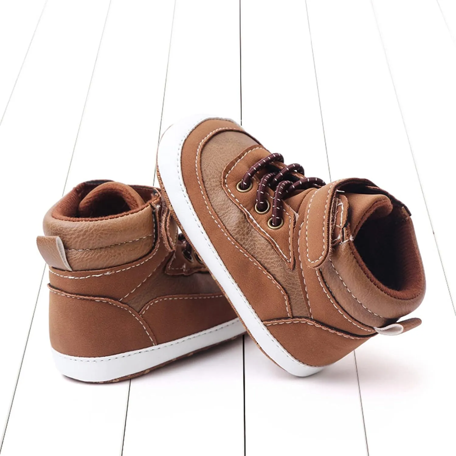 Toddler Baby Boys Girls High Tops Ankle Sneakers Soft Anti-Slip Sole PU Leather Infant Prewalker First Walking Shoes