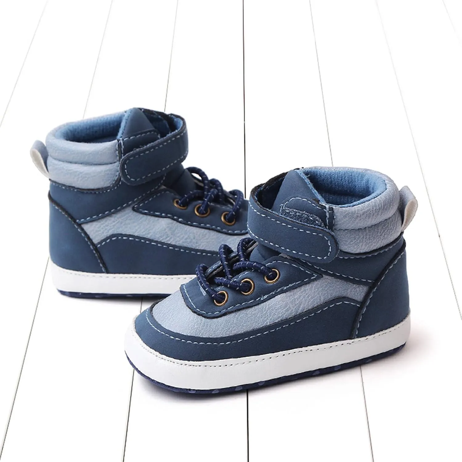 Toddler Baby Boys Girls High Tops Ankle Sneakers Soft Anti-Slip Sole PU Leather Infant Prewalker First Walking Shoes