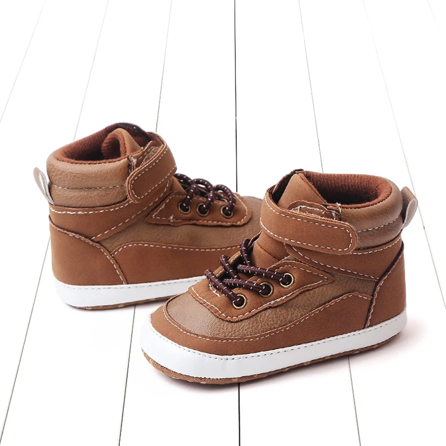 Toddler Baby Boys Girls High Tops Ankle Sneakers Soft Anti-Slip Sole PU Leather Infant Prewalker First Walking Shoes