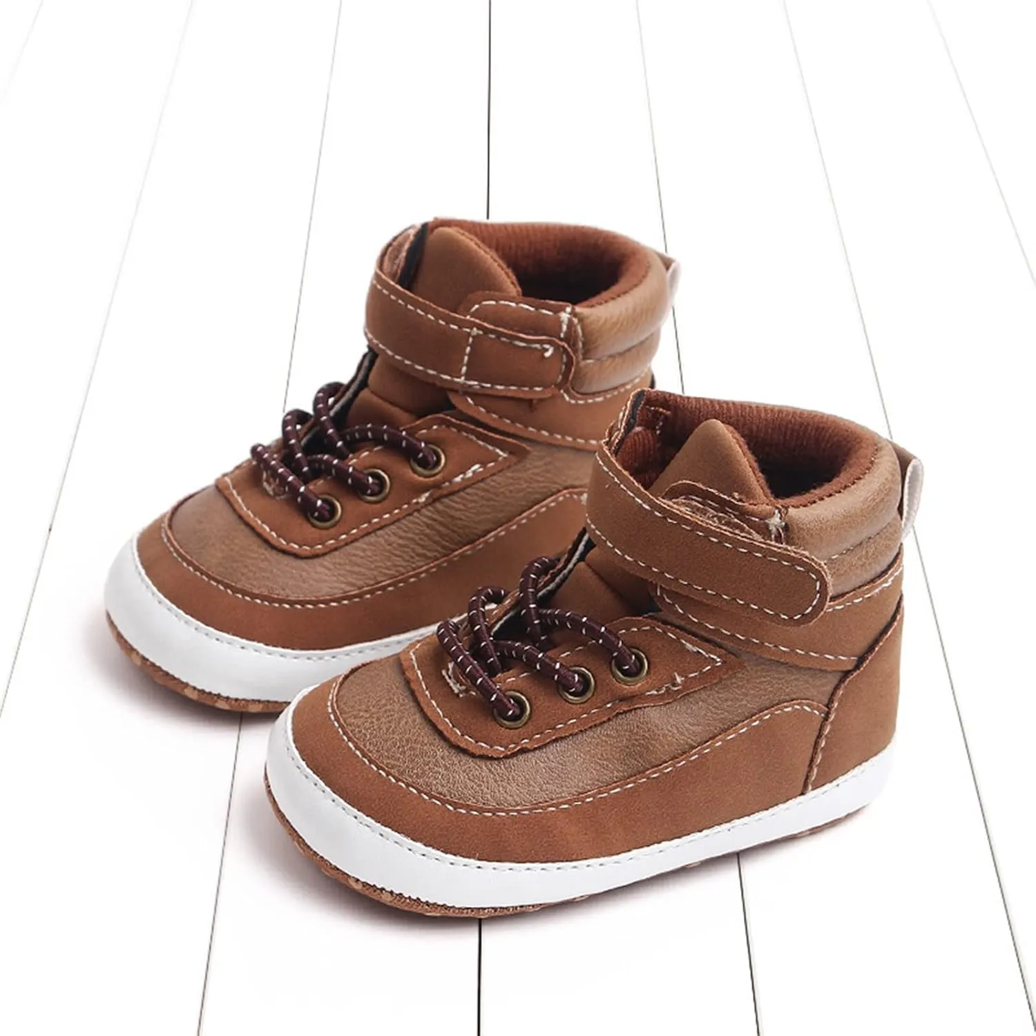 Toddler Baby Boys Girls High Tops Ankle Sneakers Soft Anti-Slip Sole PU Leather Infant Prewalker First Walking Shoes