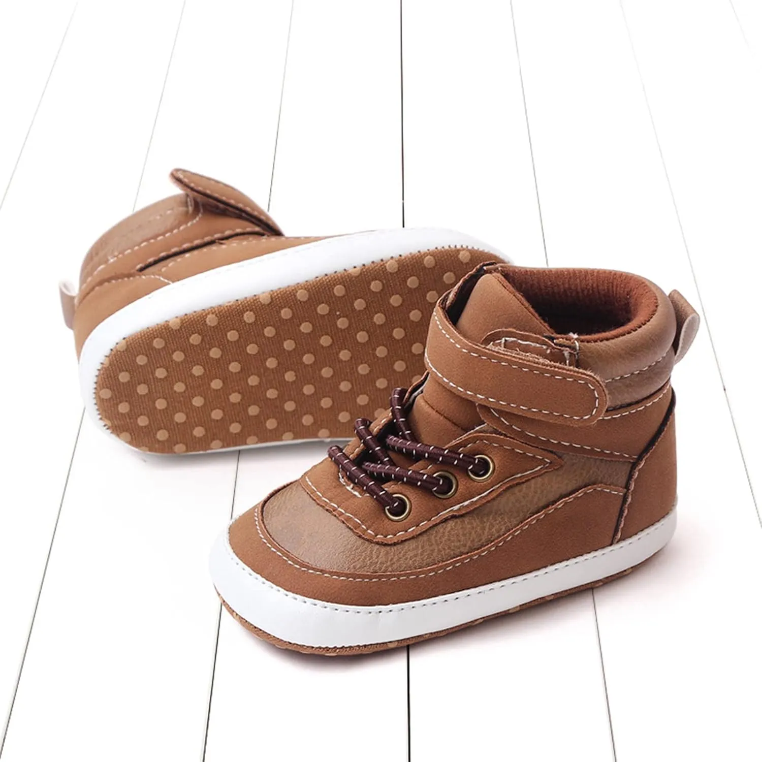 Toddler Baby Boys Girls High Tops Ankle Sneakers Soft Anti-Slip Sole PU Leather Infant Prewalker First Walking Shoes
