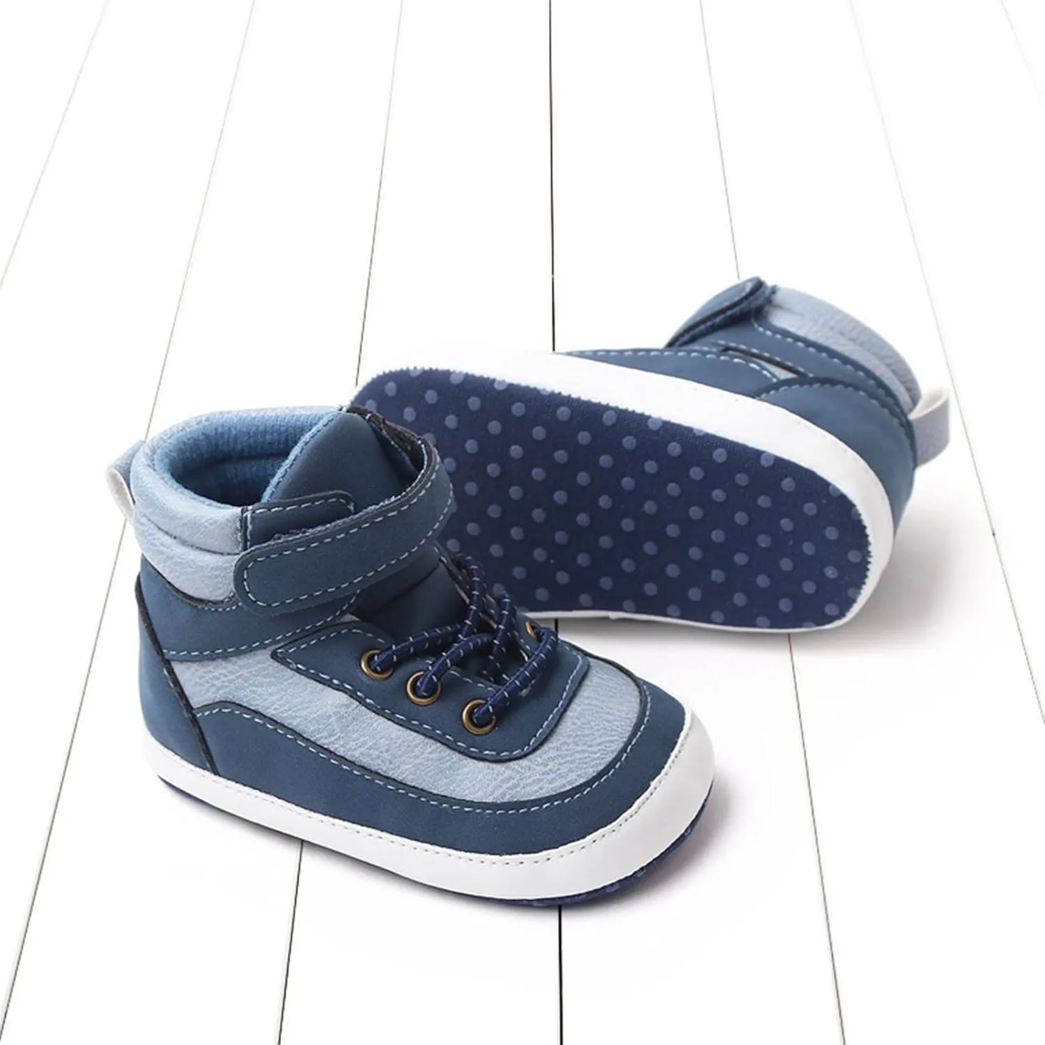 Toddler Baby Boys Girls High Tops Ankle Sneakers Soft Anti-Slip Sole PU Leather Infant Prewalker First Walking Shoes