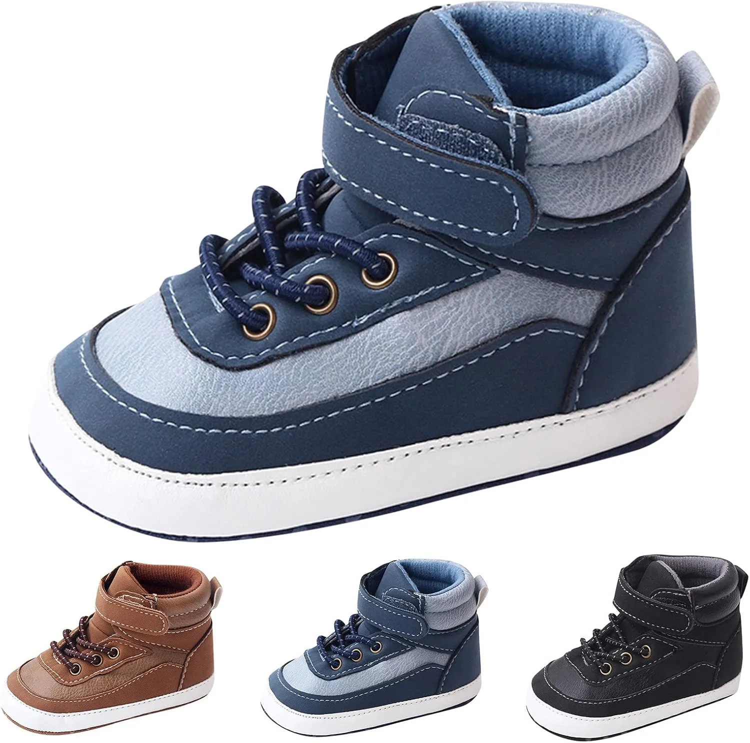 Toddler Baby Boys Girls High Tops Ankle Sneakers Soft Anti-Slip Sole PU Leather Infant Prewalker First Walking Shoes