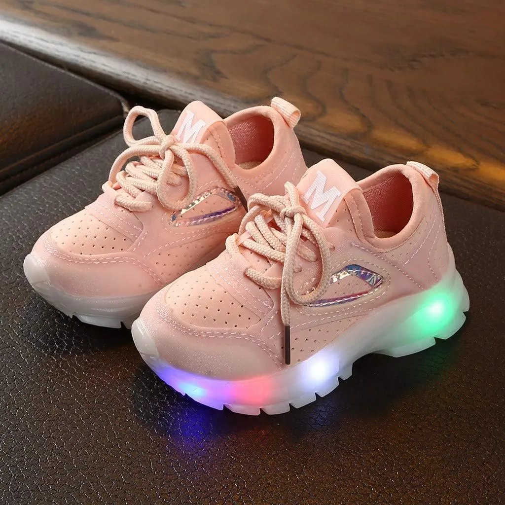 Toddler Baby Boys Girls Sneakers Casual LED Light Luminous Comfortable Breathable Slip On Lace Up Sport Shoes