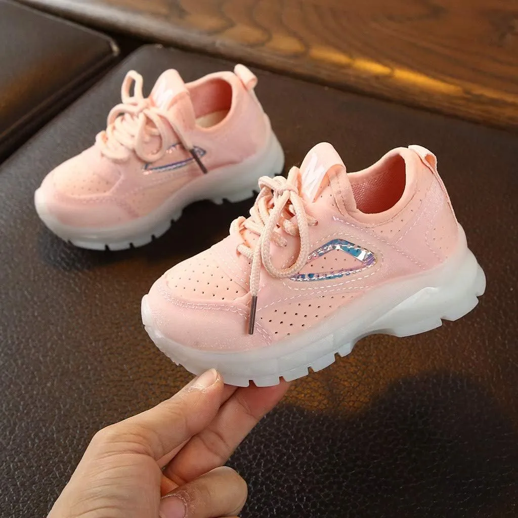 Toddler Baby Boys Girls Sneakers Casual LED Light Luminous Comfortable Breathable Slip On Lace Up Sport Shoes
