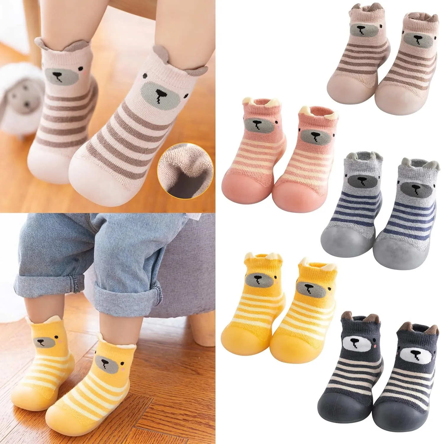 Toddler Baby Girls Boys Sock Shoe Elastic Indoor Slipper Infant First Walking Cartoon Cats Soft Sole Rubber Shoes