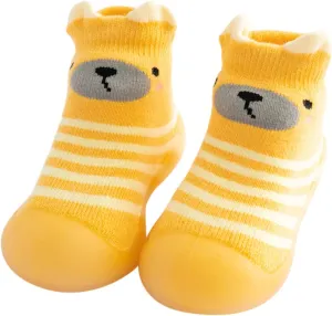Toddler Baby Girls Boys Sock Shoe Elastic Indoor Slipper Infant First Walking Cartoon Cats Soft Sole Rubber Shoes