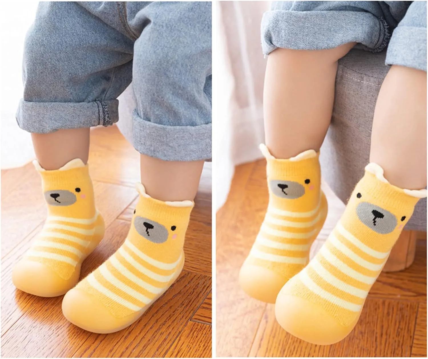 Toddler Baby Girls Boys Sock Shoe Elastic Indoor Slipper Infant First Walking Cartoon Cats Soft Sole Rubber Shoes
