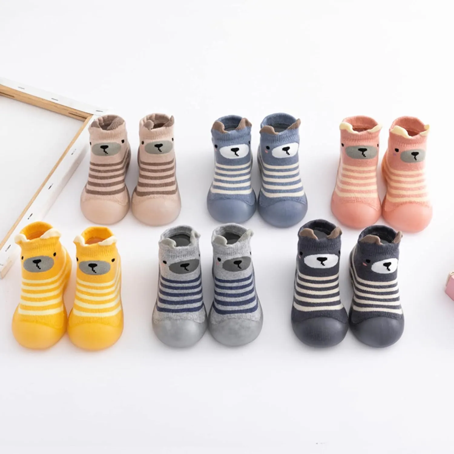 Toddler Baby Girls Boys Sock Shoe Elastic Indoor Slipper Infant First Walking Cartoon Cats Soft Sole Rubber Shoes