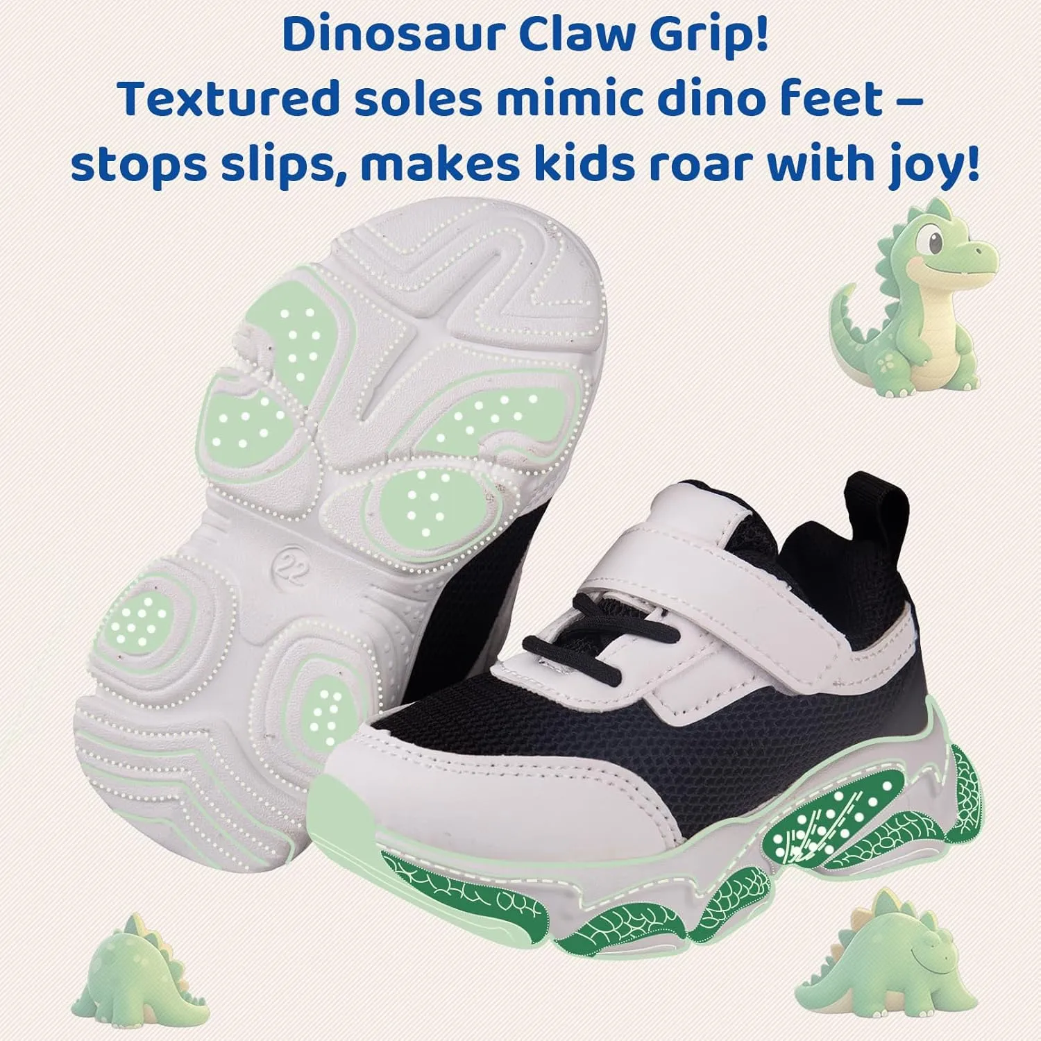 Toddler Baby Girls Boys Tennis White Walking Barefoot Slip on Shoes 18-24 Months Size 5 Wide Toe Box Summer Soft Sole Flexible Dinosaur Cheer Shoes Breathable Outdoor Soccer Rubber Sneakers