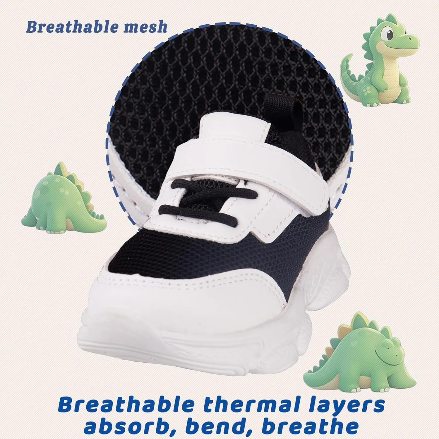 Toddler Baby Girls Boys Tennis White Walking Barefoot Slip on Shoes 18-24 Months Size 5 Wide Toe Box Summer Soft Sole Flexible Dinosaur Cheer Shoes Breathable Outdoor Soccer Rubber Sneakers