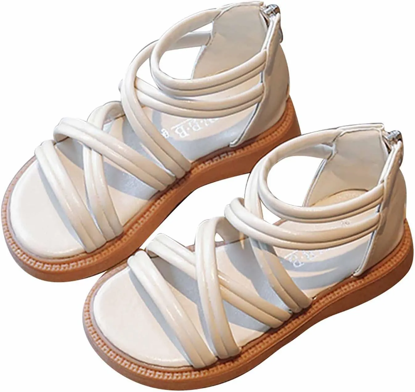 Toddler Baby Girls Sandals Slip On Falts Shoes Cute Weave Hollow Out Non-Slip Soft Sole Beach Sandal Shoe Comfort D-325 Beige 1.5