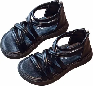 Toddler Baby Girls Sandals Slip On Falts Shoes Cute Weave Hollow Out Non-Slip Soft Sole Beach Sandal Shoe Comfort D-325 Black 10