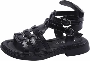 Toddler Baby Girls Sandals Slip On Falts Shoes Cute Weave Hollow Out Non-slip Soft Sole Beach Sandal SHoe Comfort T-025 Black 2