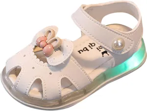 Toddler Baby Kid Girl Boy Sandals Anti Slip Soft Sole Sandals Lightweight Flat Shoes Summer (White, 9.5 Toddler)