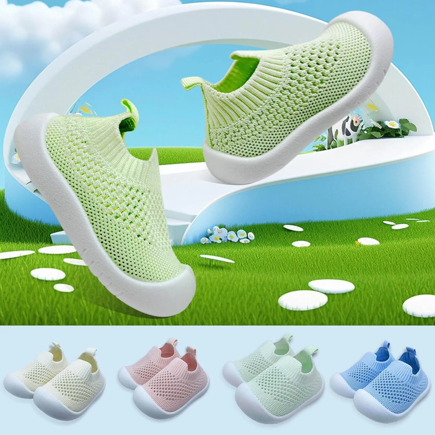 Toddler Boy Girl Mesh Sneakers Baby Knitted Walking Shoes Infant Soft Sole Trainerslittle Kid Breathable Outdoor Shoes