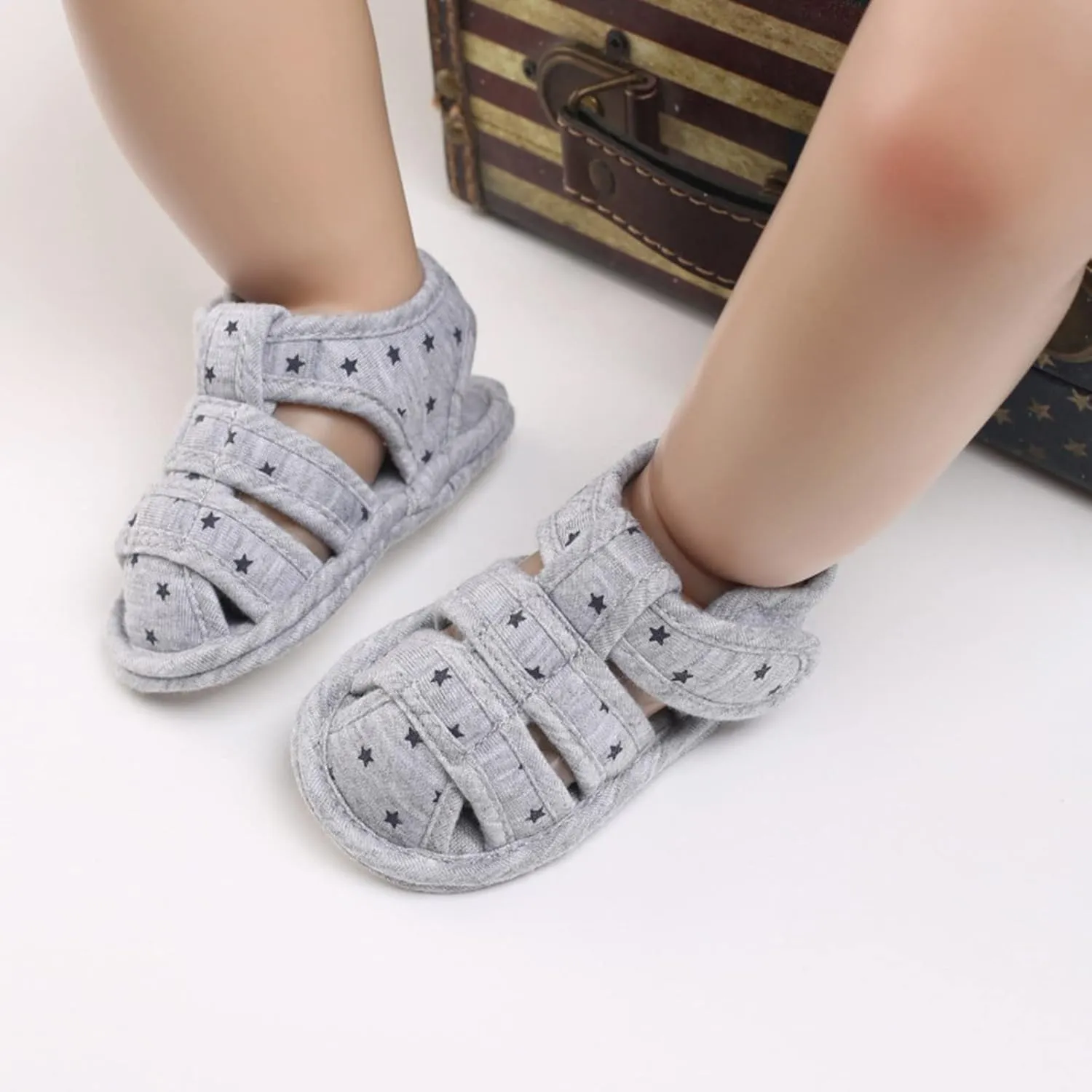 Toddler Cotton Gldiator Sandals Comfy Breathable Closed Toe Flat Shoes Baby Boys Girls Indoor Infant Walking Shoes