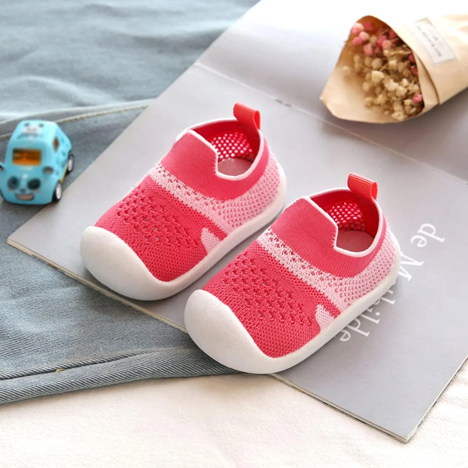Toddler Cute Shoes Girls Boys Leisure Shoes Mesh Soft Bottom Breathable Slip On Sport Shoes Socks Flat Bottom Sneakers