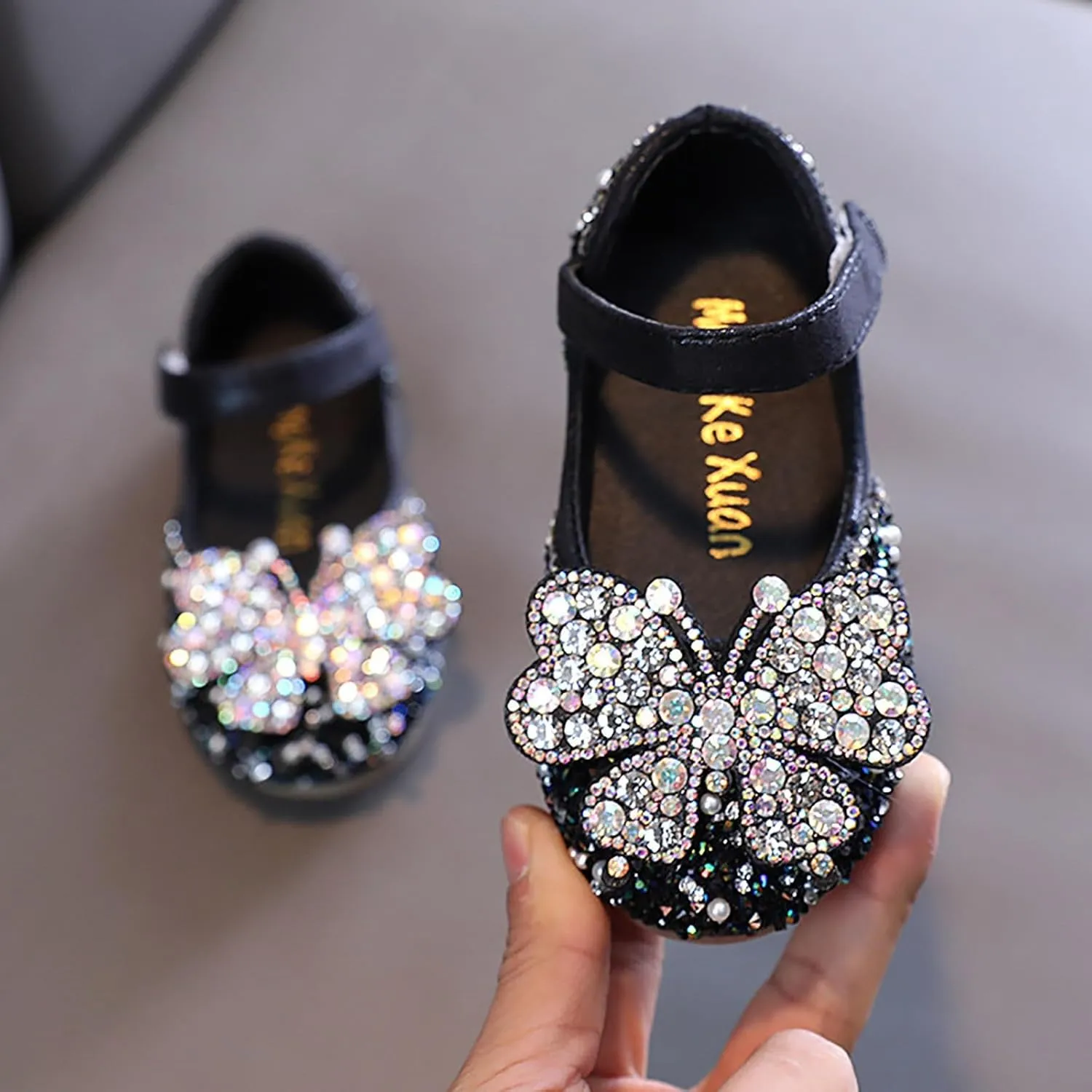 Toddler Dress Shoes Girls Kids Party Wedding Flower Girl Pearl Rhinestone Butterfly Crystal Princess Mary Jane Shoes