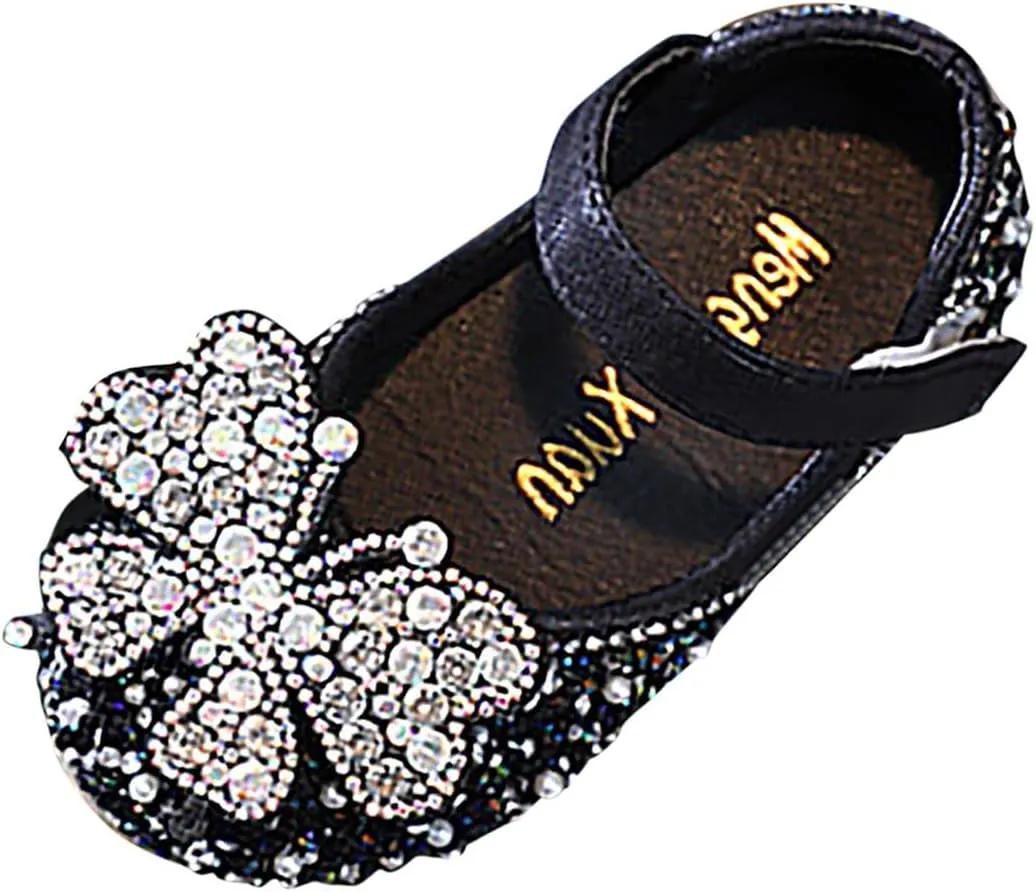 Toddler Dress Shoes Girls Kids Party Wedding Flower Girl Pearl Rhinestone Butterfly Crystal Princess Mary Jane Shoes
