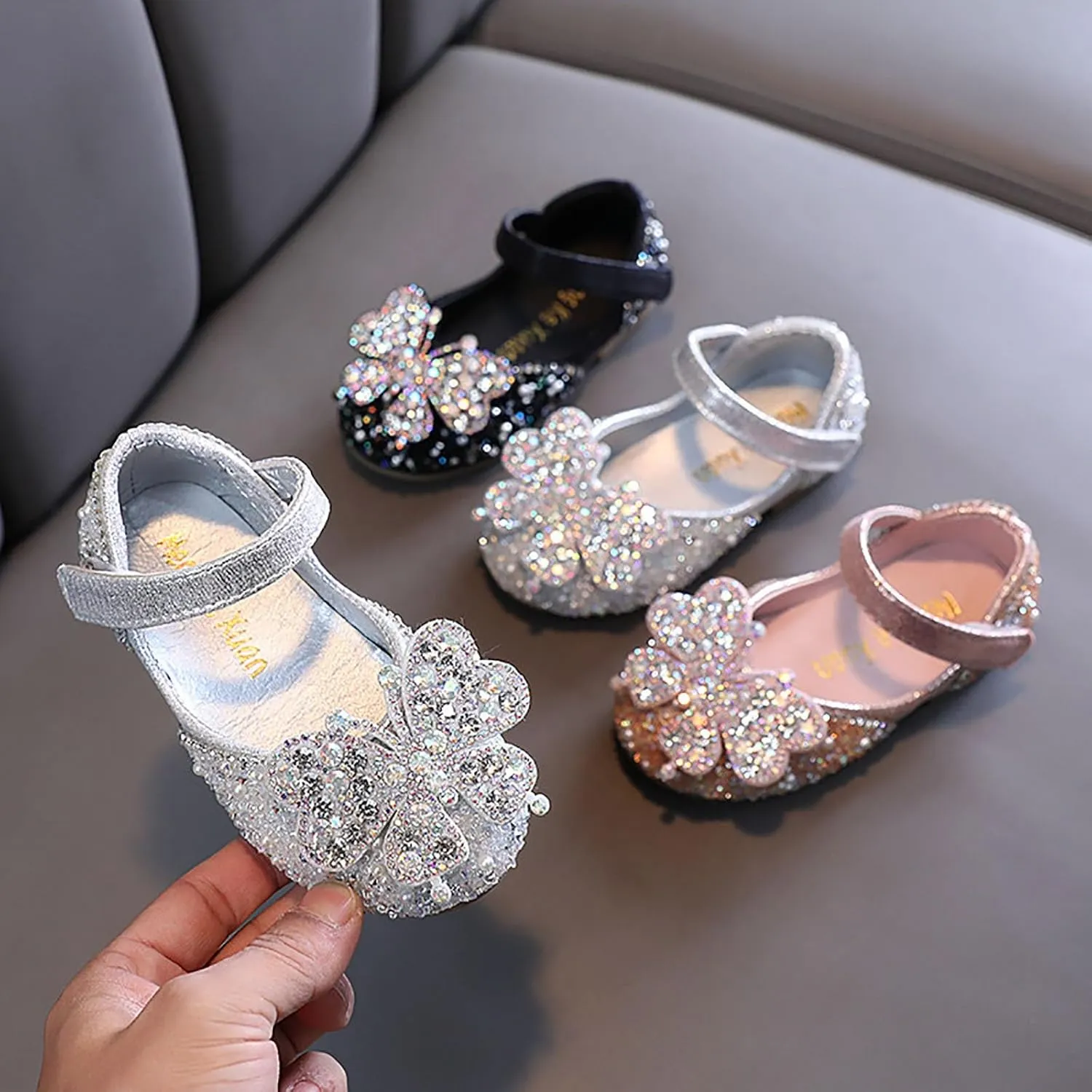 Toddler Dress Shoes Girls Kids Party Wedding Flower Girl Pearl Rhinestone Butterfly Crystal Princess Mary Jane Shoes