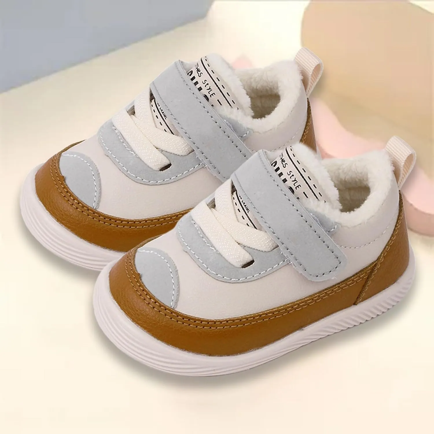 Toddler Fuzzy Sneaker Open Toe First Walking Sport Shoes Baby Boys Girls Soft Sole Non Slip Shoes Light Breathable Ankle