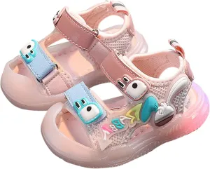 Toddler Kids Baby Girls Boys Sandals Girls Shoes Soft Sole Colorful Bright Light Baotou Sandals Non Slip Sandals Encounter Football Shoes (Red, 6.5 Infant)