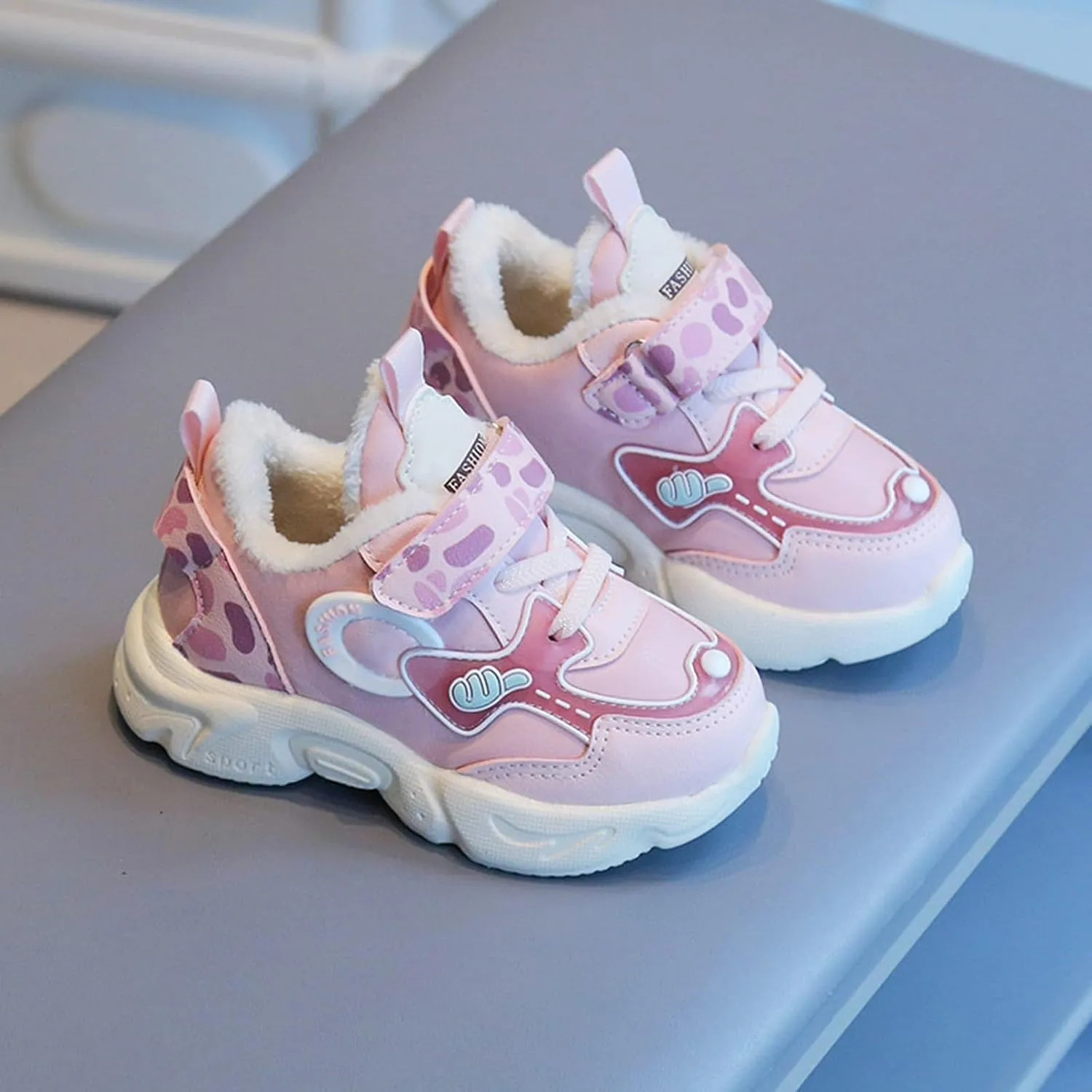Toddler Kids Sneakers Plush Lined Breathable Tied Hook Loop Casual Shoes Soft Soles Sports Fashion Running Shoes