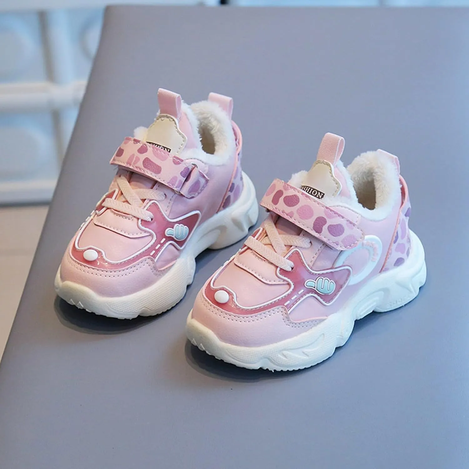 Toddler Kids Sneakers Plush Lined Breathable Tied Hook Loop Casual Shoes Soft Soles Sports Fashion Running Shoes