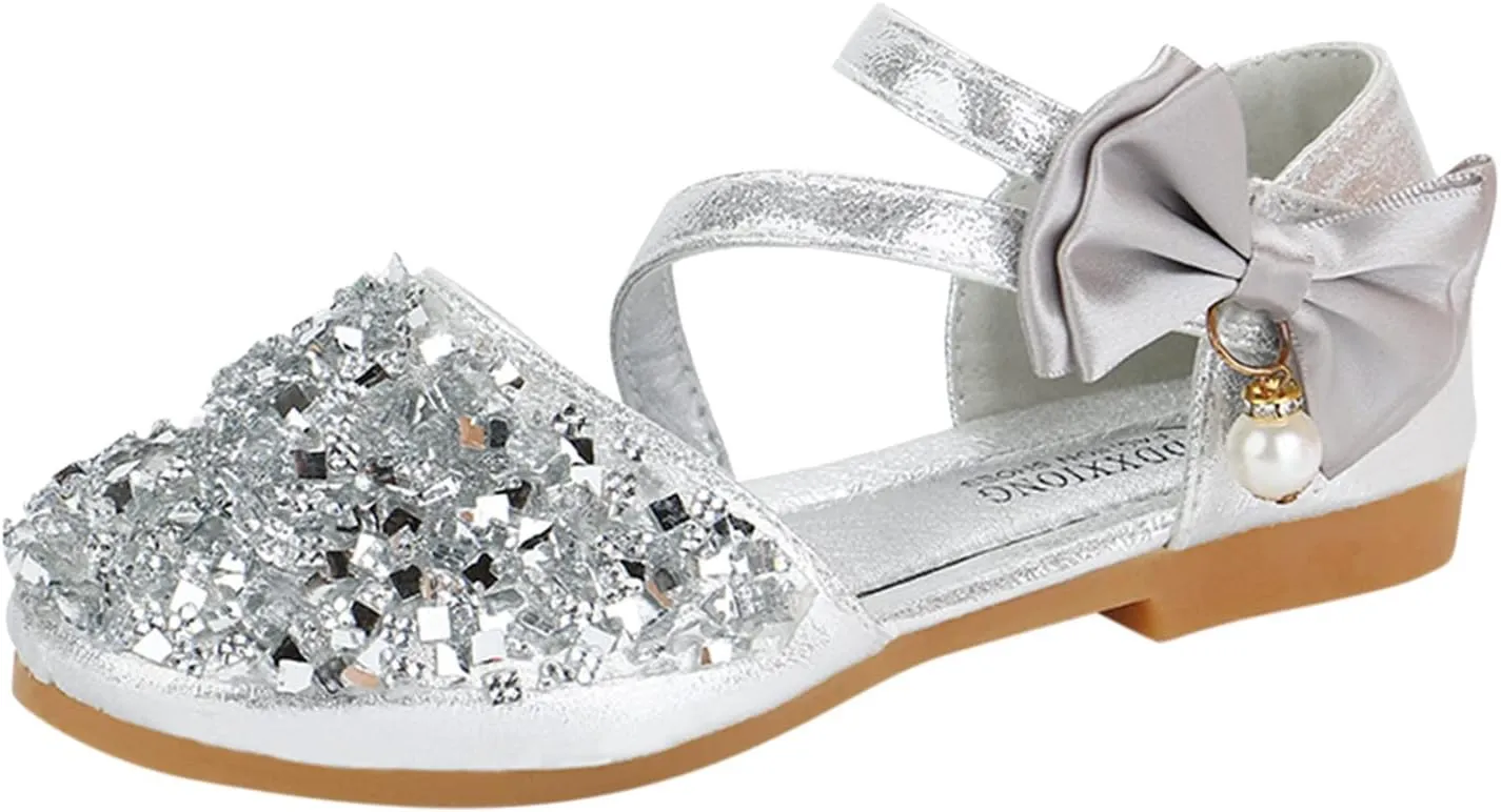 Toddler Sandals Girl, 1-12 Years Infant Kids Baby Girls Pearl Crystal Bling Bowknot Single Princess Shoes Sandals