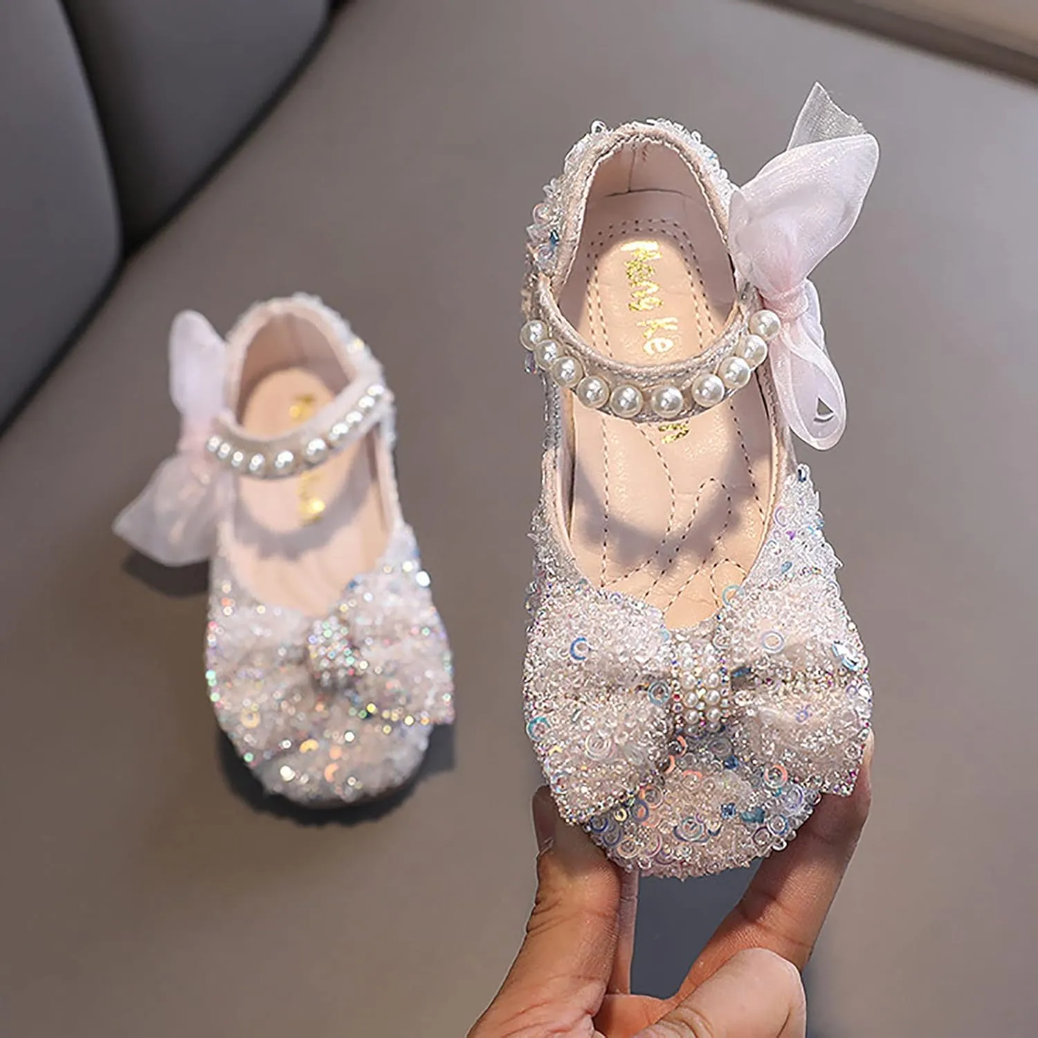 Toddler Sandals Girl, Girls Childrens Shoes Pearl Rhinestones Shining Kids Princess Shoes for Party and Wedding