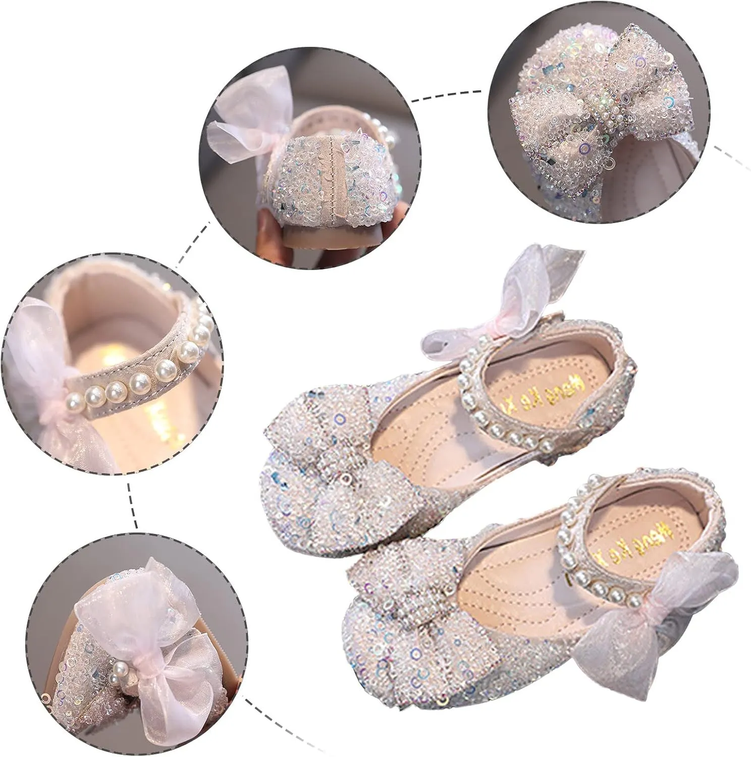 Toddler Sandals Girl, Girls Childrens Shoes Pearl Rhinestones Shining Kids Princess Shoes for Party and Wedding