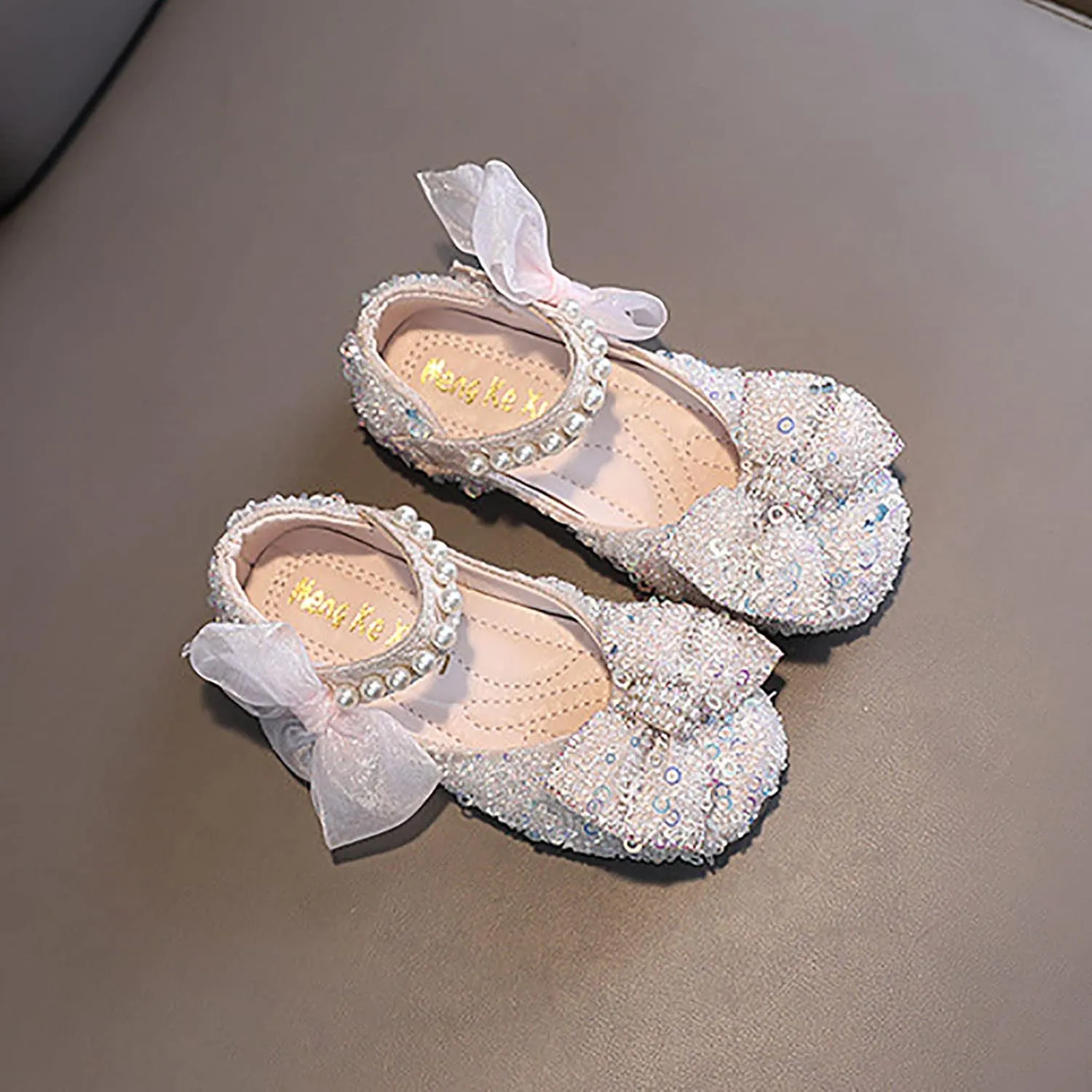 Toddler Sandals Girl, Girls Childrens Shoes Pearl Rhinestones Shining Kids Princess Shoes for Party and Wedding