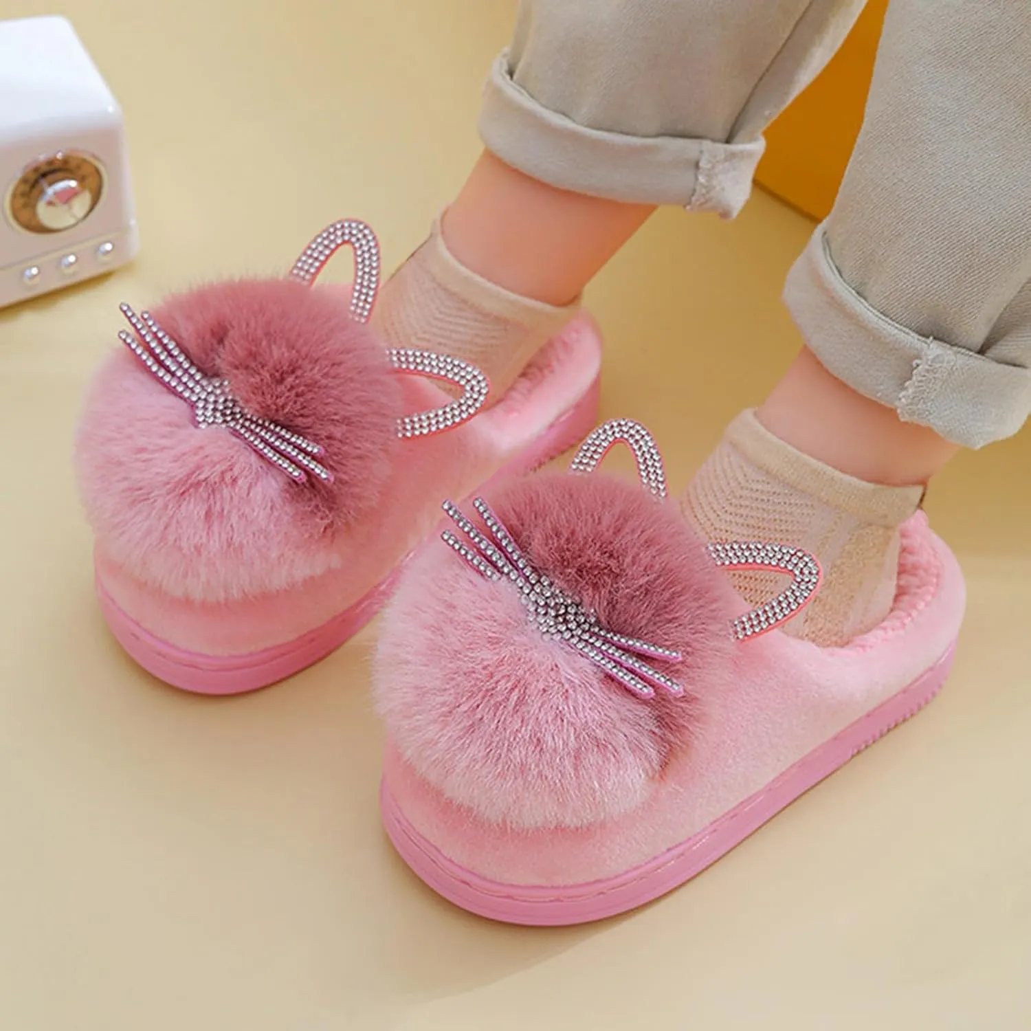 Toddler Slippers Girls Boys Soft Sole Non Slip Socks Slippers First Walking Shoes Fleece Fluff ?All Slipper