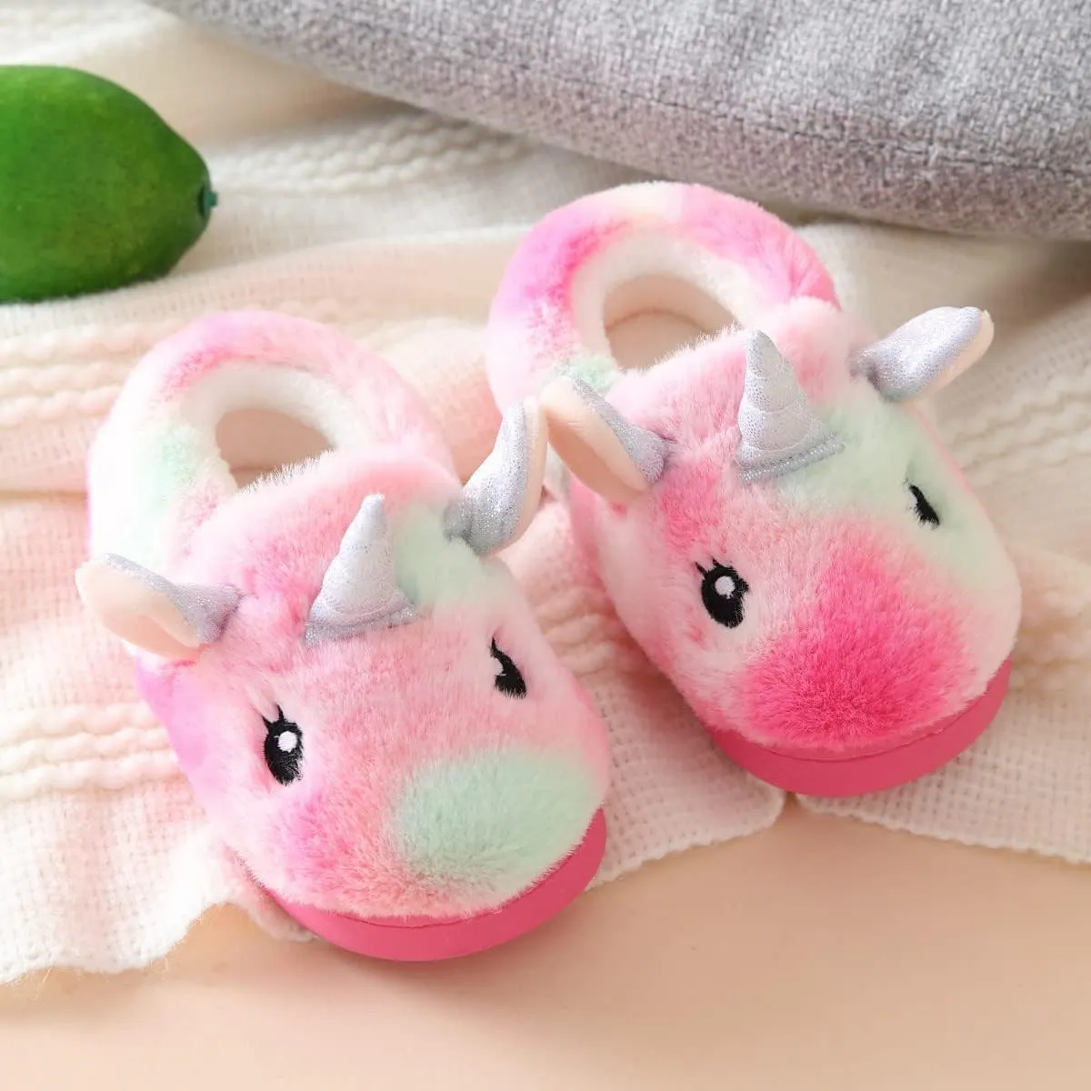 Toddler Slippers Girls Soft Plush House Shoes with Non-Slip Sole Cute Cozy Little Kids Indoor Slippers