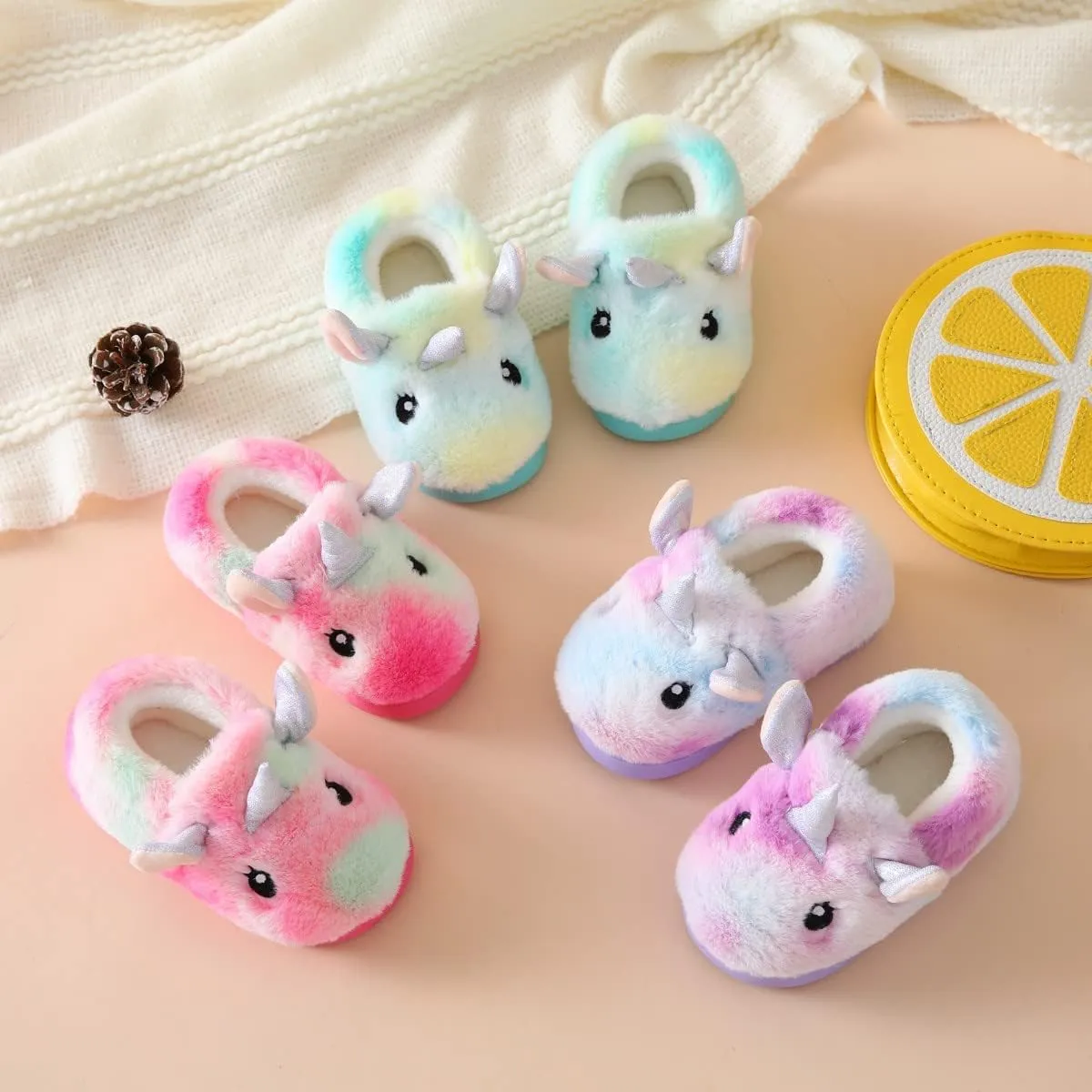 Toddler Slippers Girls Soft Plush House Shoes with Non-Slip Sole Cute Cozy Little Kids Indoor Slippers