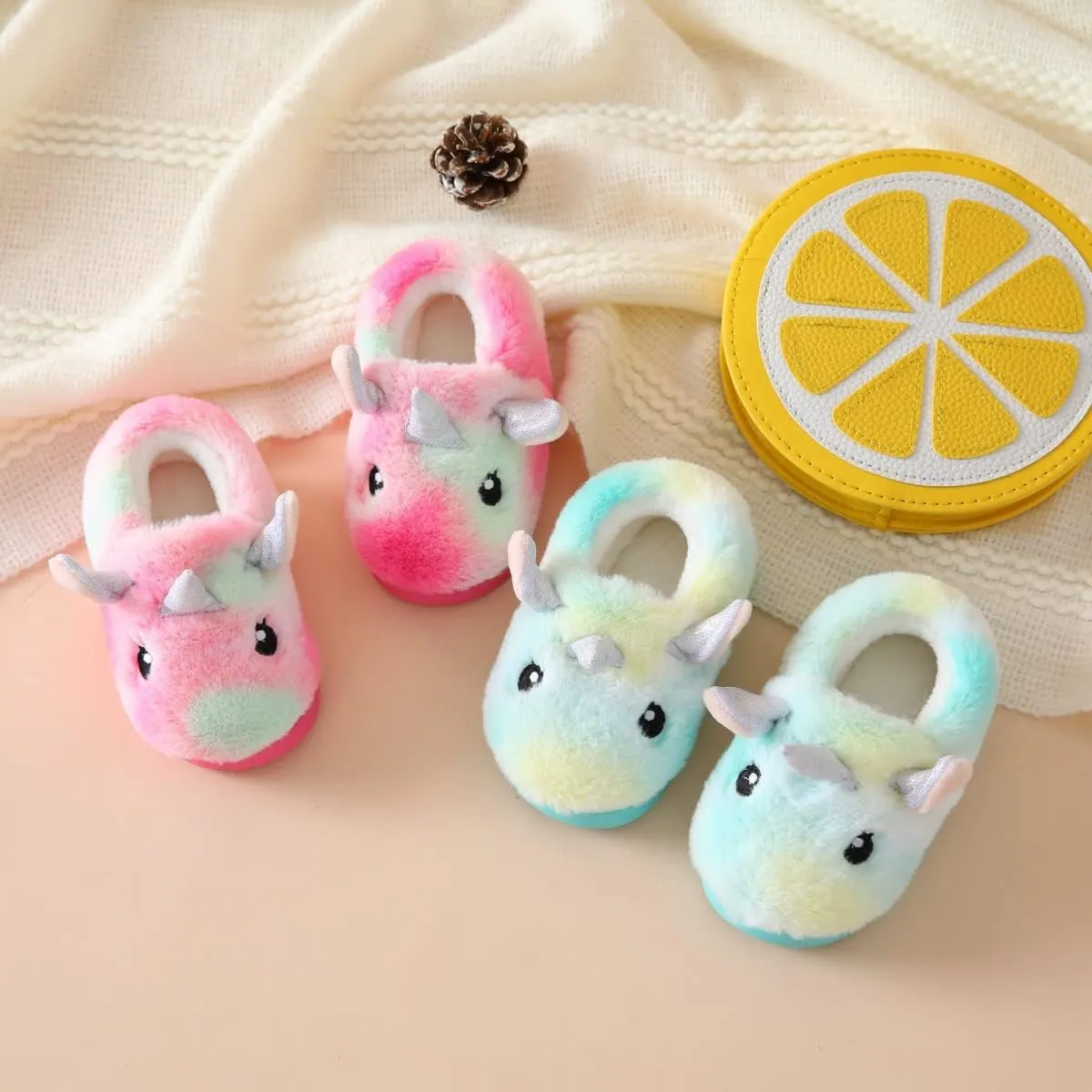 Toddler Slippers Girls Soft Plush House Shoes with Non-Slip Sole Cute Cozy Little Kids Indoor Slippers