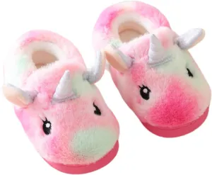 Toddler Slippers Girls Soft Plush House Shoes with Non-Slip Sole Cute Cozy Little Kids Indoor Slippers