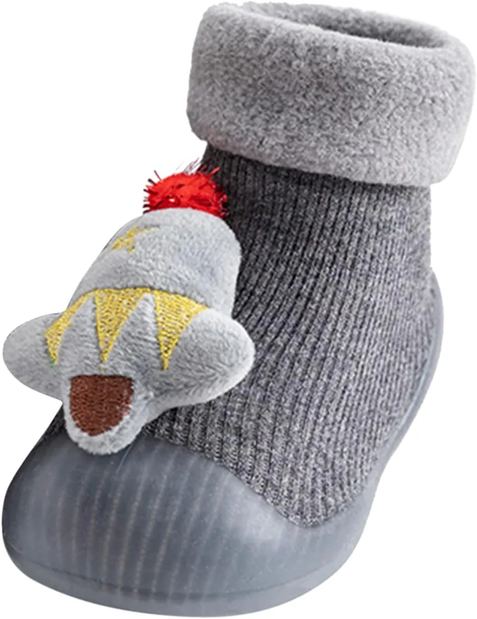 Toddler Sock Shoes Soft Rubber Sole Baby Walking Shoes Slip On Floor Slippers Fuzzy Socks Bootie for Newborn Infant